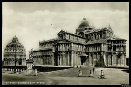 Tarjeta postal de vista general la Catedral Santa María Asunta y el Baptisterio de Pisa editada p...