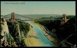 Tarjeta postal circulada de vista panorámica del Puente Colgante de Clifton en Bristol editada po...