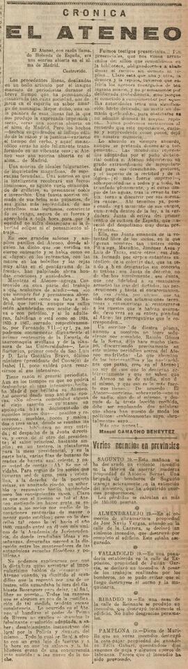 1930-02-20. Artículo sobre el Ateneo y su clausura por la dictadura. El Liberal (Madrid)