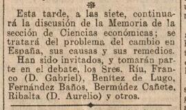 1930-07-17. Continúa hoy la Memoria de la Sección de Ciencias Económicas. El Liberal (Madrid)