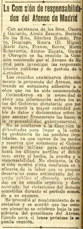1930-07-11. Reunión de la Comisión de responsabilidades del Ateneo de Madrid . El Liberal (Madrid)
