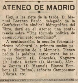 1930-05-28. Conferencia de Manuel Lorenzo Pardo y Memoria de la Sección Iberoamericana . El Liber...