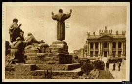 Tarjeta postal circulada del Monumento a San Francisco y la Archibasílica de San Juan de Letrán d...