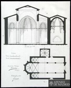 Planta y sección de la iglesia de San Miguel de Córdoba. (Dibujo de Vicente Lampérez y Romea. 9 d...