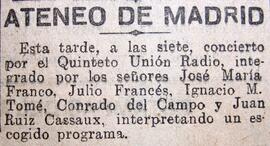 1930-12-14. Concierto del Quinteto Unión Radio. El Liberal (Madrid)