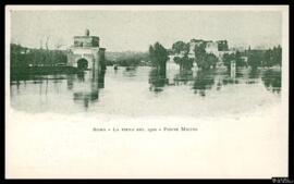 Tarjeta postal del Ponte Milvio durante la inundación del 1900 en Roma