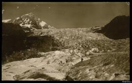 Tarjeta postal de vista del paisaje y alpinistas en el glaciar de Bossons en Chamonix-Mont-Blanc ...