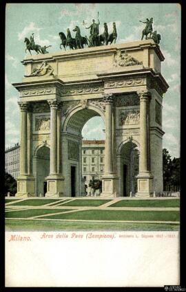 Tarjeta postal a color del Arco della Pace de Milán