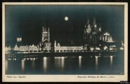 Tarjeta postal de vista panorámica nocturna de la ribera del Rin, el Ayuntamiento, la Iglesi St. ...