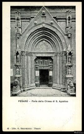 Tarjeta postal del pórtico de la Iglesia de San Agustín o Chiesa di San Agostino en Pesaro editad...