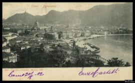 Tarjeta postal circulada de vista panorámica de Como editada por Garzini e Pezzini en Milán y rem...