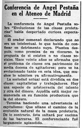 1931-06-06. Reseña de la conferencia de Ángel Pestaña. Ahora (Madrid)