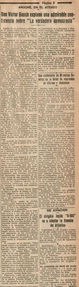 1930-04-09. Resumen de la conferencia de Victor Basch sobre "La verdadera democracia". ...