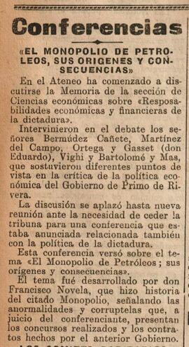 1930-06-07. Reseña de la Memoria de la Sección de Ciencias Económicas. Conferencia de Francisco N...