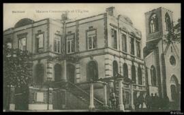 Tarjeta postal de vista exterior del Ayuntamiento y la Iglesia de Battice editada por Francis Pol...