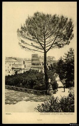 Tarjeta postal de vista general del Coliseo visto desde el Monte Palatino de Roma editada por F. ...