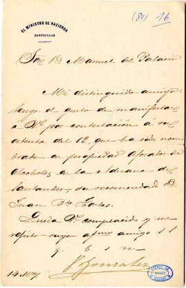 Carta de Venancio González a Manuel del Palacio