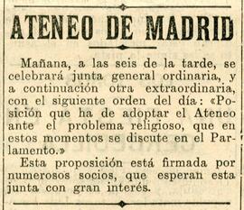 1931-10-11. Anuncio de Junta General extraordinaria sobre el problema religioso. El Liberal (Madrid)