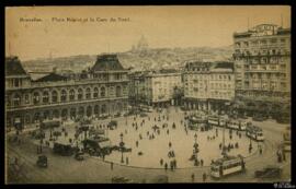 Tarjeta postal circulada de la Place Rogier y la Estación del Norte de Bruselas remitida al Monsi...