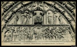 Tarjeta postal de detalle del altorrelieve del Juicio Final del Portal central de la Catedral de ...