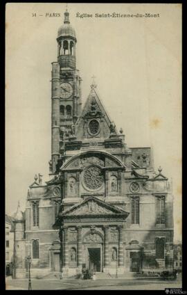Tarjeta postal de vista exterior de la fachada principal de la Église Saint-Etienne du Mont de Pa...
