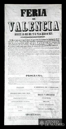 Cartel de la Feria de Valencia de 21 - 26 de julio de 1871