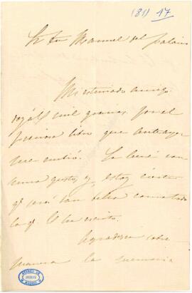 Carta de la duquesa de Medinaceli a Manuel del Palacio
