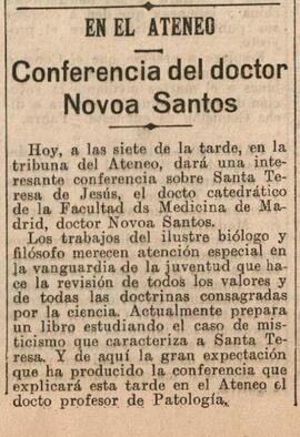 1931-11-21. Conferencia del doctor Novoa Santos sobre el misticismo de Santa Teresa. El Liberal (...