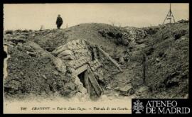 Tarjeta postal de la entrada a una cabaña en una trinchera excavada en Craonne editada por Lévy F...