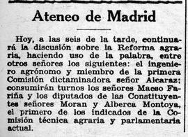 1931-12-23. Continuación del debate sobre la reforma agraria. Ahora (Madrid)