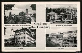 Tarjeta postal circulada de composición de imágenes de lugares pintorescos de Bad Homburg editada...