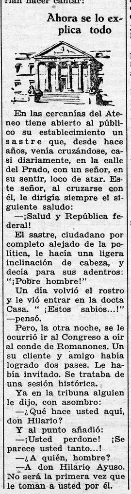 1931-11-29. Anécdota de un ateneísta y el sastre que se parecía a Hilario Ayuso. Ahora (Madrid)