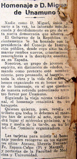 1931-05-31. Homenaje a D. Miguel de Unamuno. El Liberal (Madrid)