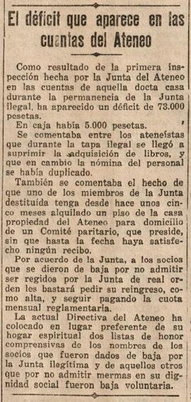 1930-02-18. Inspección de las cuentas del Ateneo y reingreso de socios. El Liberal (Madrid)