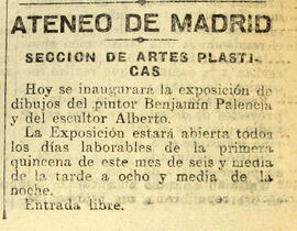 1931-06-02. Exposición del pintor Benjamín Palencia y del escultor Alberto. El Liberal (Madrid)