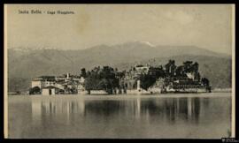 Tarjeta postal de vista general de la Isola Bella en el Lago Mayor de Italia editada por Brunner ...