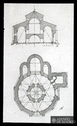 Planta y sección de la iglesia de la Vera Cruz de Segovia.  (Dibujo de Vicente Lampérez y Romea)