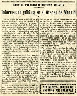 1931-11-27. Reseña del debate de ayer sobre el proyecto de reforma agraria. El Liberal (Madrid)