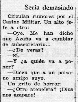 1931-07-22. Anécdota sobre Manuel Azaña y los ateneístas. Ahora (Madrid)