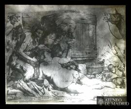 Grabado basado en el Sileno borracho de Ribera conservado en el Museo de Capodimonte, de Nápoles