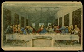 Tarjeta postal de fototipia a color de La Última Cena de Leonardo da Vinci en el Refectorio de la...