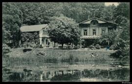 Tarjeta postal de vista exterior de una villa pesquera en Wiesbaden editada por Carl van den Boog...