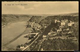 Tarjeta postal de vista panorámica de St. Goar y las ruinas del Castillo de Rheinfels