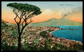 Tarjeta postal a color de vista panorámica de Nápoles editada por C. C. M.