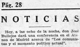 1931-06-11. Anuncio de la conferencia de José Bullejos. Ahora (Madrid)
