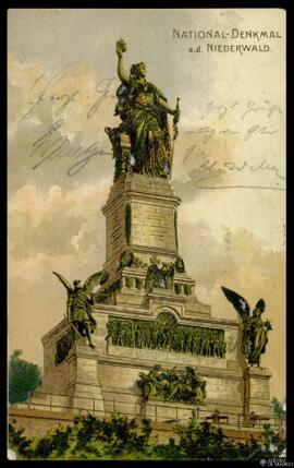 Tarjeta postal circulada a color del Monumento Nacional en Niederwald, antigua comuna suiza del c...