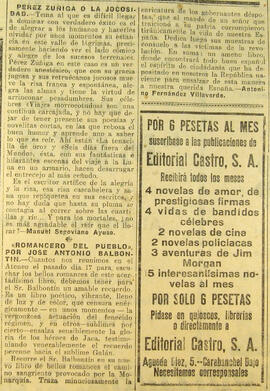 1931-05-03. "Romancero del pueblo", de José Antonio Balbontín. El Liberal (Madrid)