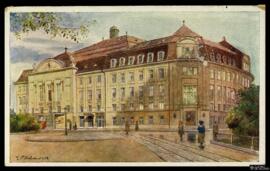 Tarjeta postal de ilustración a color de vista exterior de la Koncerthaus de Viena, ilustración d...