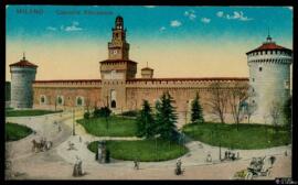 Tarjeta postal de vista exterior del Castello Sforzesco de Milán de Milán editada por A. Scrocci ...