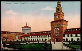 Tarjeta postal a color del patio o cortile del Castello Sforzesco de Milán editada por Cesare Cap...